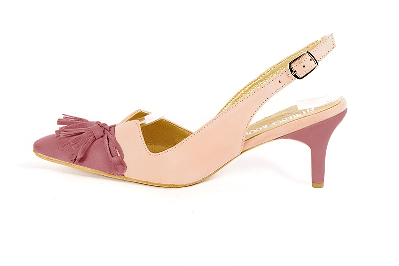 French elegance and refinement for these dusty rose pink dress slingback shoes, with a knot, 
                available in many subtle leather and colour combinations. "The pretty French" spirit of this beautiful pump will accompany your steps nicely and comfortably.
To be personalized or not, with your materials and colors.  
                Matching clutches for parties, ceremonies and weddings.   
                You can customize these shoes to perfectly match your tastes or needs, and have a unique model.  
                Choice of leathers, colours, knots and heels. 
                Wide range of materials and shades carefully chosen.  
                Rich collection of flat, low, mid and high heels.  
                Small and large shoe sizes - Florence KOOIJMAN